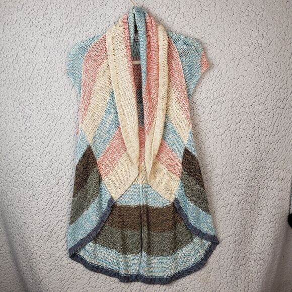 Cabi Knit Open Front Cardigan Vest Womens M Boho Striped Cottagecore Lagenlook